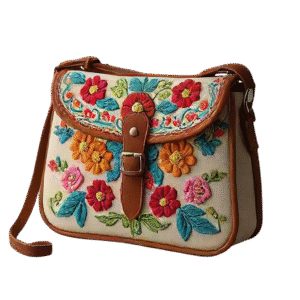 Handmade eco-friendly bag crafted with natural fabric and detailed stitching, featuring a minimalist design.