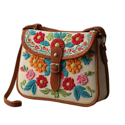 Handmade eco-friendly bag crafted with natural fabric and detailed stitching, featuring a minimalist design.