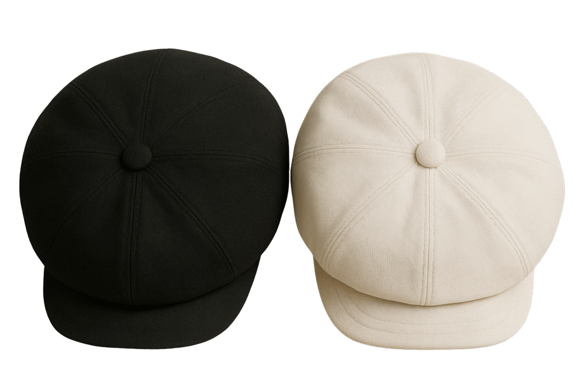 Classic Gerard Cap in black and beige – vintage style flat cap with soft fabric and button detail