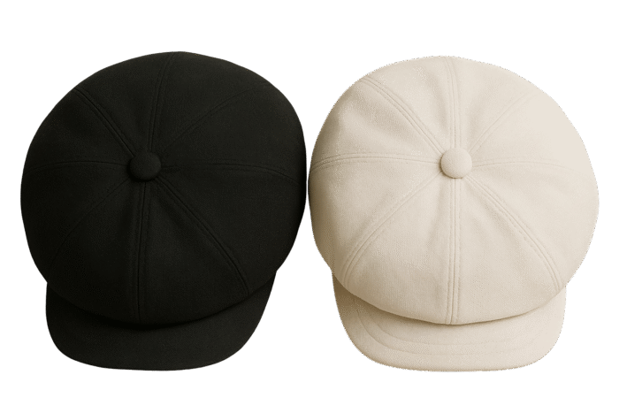 Classic Gerard Cap in black and beige – vintage style flat cap with soft fabric and button detail