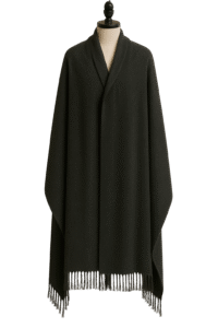 Classic gents wool shawl in neutral tones, neatly folded with soft textured fabric for warmth and elegance.