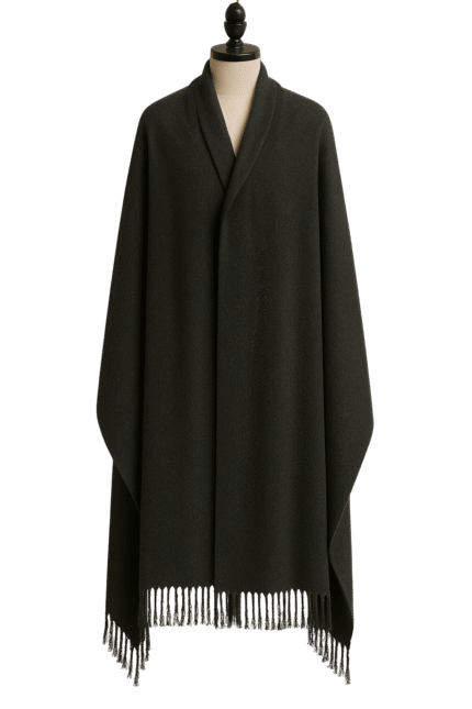 Classic gents wool shawl in neutral tones, neatly folded with soft textured fabric for warmth and elegance.