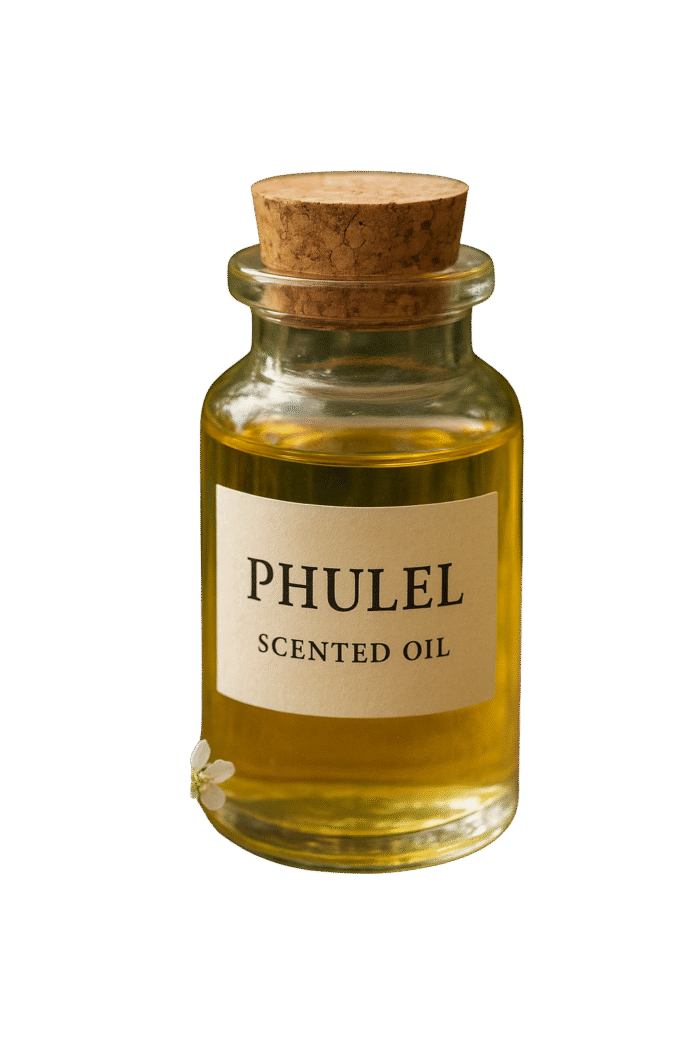 Traditional phulel oil in elegant bottle – natural fragrance and herbal essence