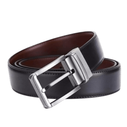 Classic brown leather belt with metal buckle for men