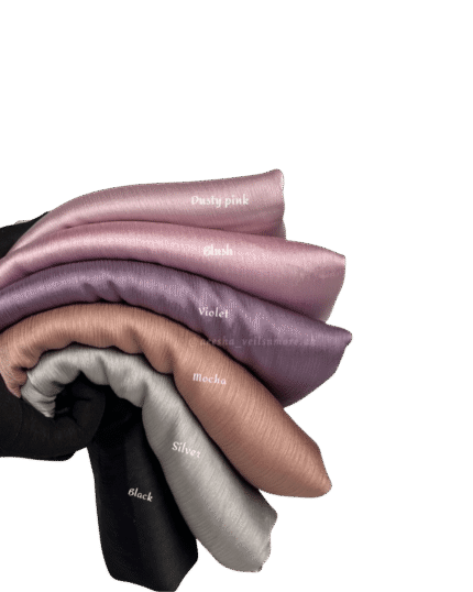 Set of silk stoles in multiple colors including dusty pink, blush, violet, mocha, silver, and black
