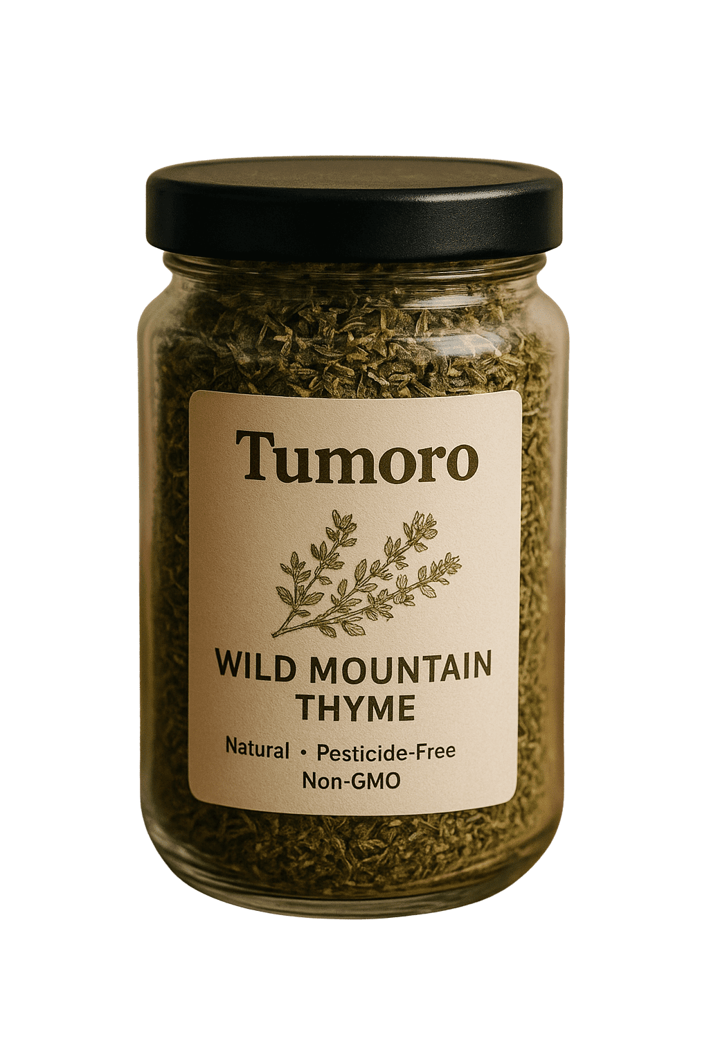 Organic Tumoro Powder Jar – Natural Brain & Memory Support Glass jar of Tumoro Wild Mountain Thyme - natural, pesticide-free, non-GMO dried herb