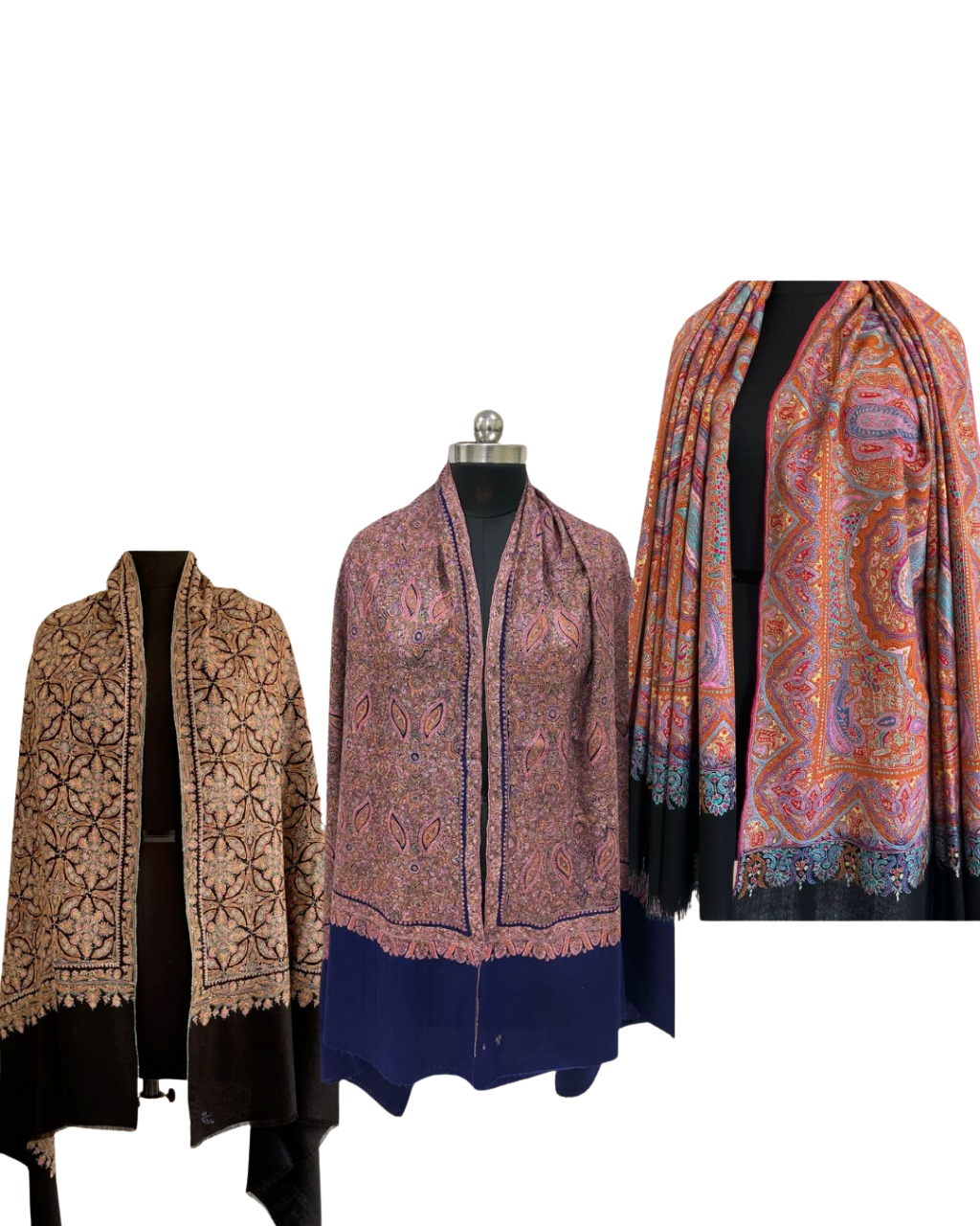 Border Pashmina Shawl – Timeless Luxury with Elegant Detailing Handcrafted Pashmina shawl with an elegant woven border design, draped gracefully to highlight its soft and luxurious texture.