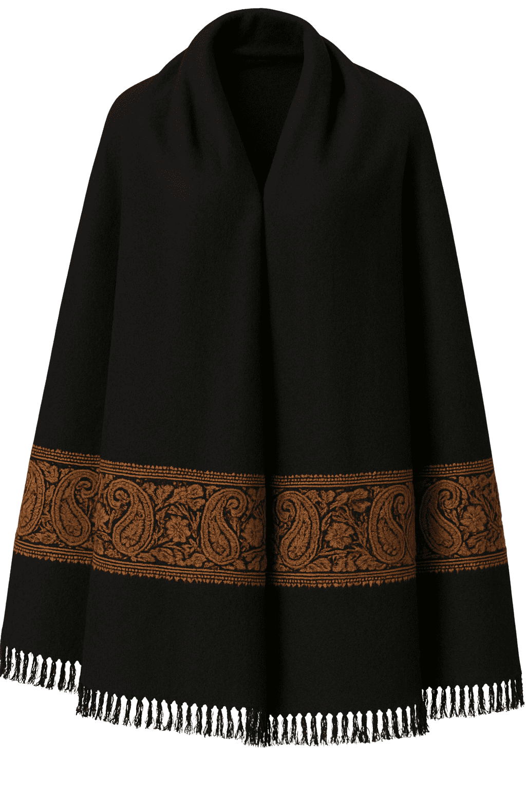 Ginger Border Shawl – Elegant Contrast Design Elegant shawl with a soft fabric and contrasting ginger-colored border, neatly draped to highlight its classic design.