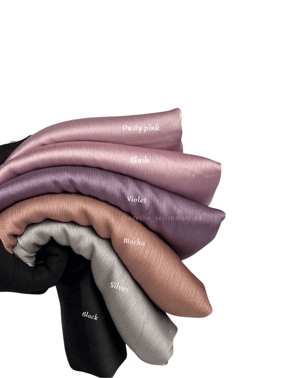 Luxury Silk Stoles – Elegant Multi-Color Collection Set of silk stoles in multiple colors including dusty pink, blush, violet, mocha, silver, and black
